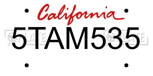 5TAM535 California License Plate