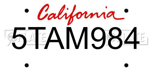 5TAM984 California License Plate
