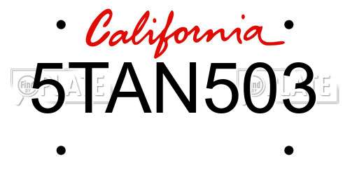 5TAN503 California License Plate