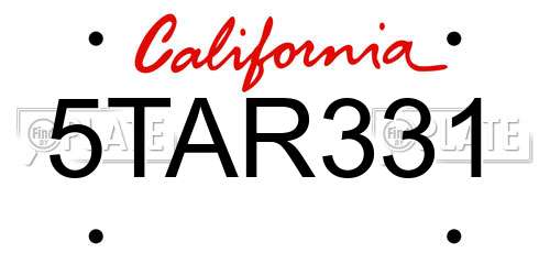 5TAR331 California License Plate