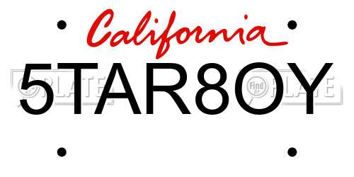 5TAR8OY California License Plate