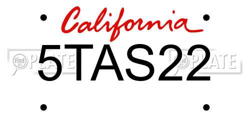 5TAS22 California License Plate