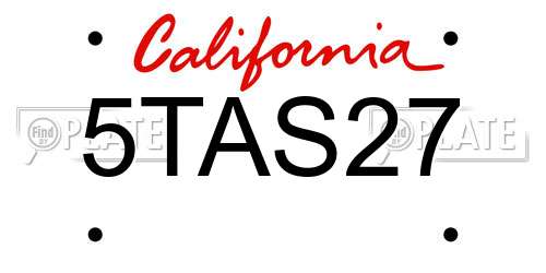 5TAS27 California License Plate