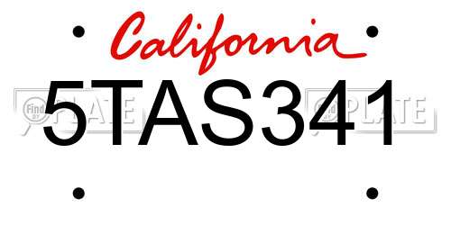 5TAS341 California License Plate