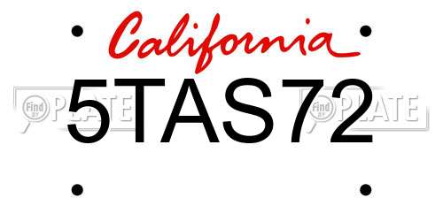 5TAS72 California License Plate
