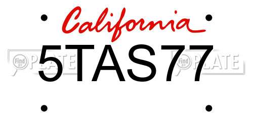 5TAS77 California License Plate
