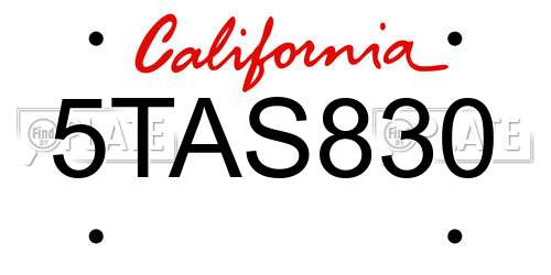 5TAS830 California License Plate