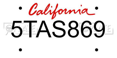 5TAS869 California License Plate