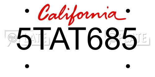 5TAT685 California License Plate