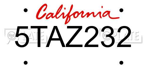 5TAZ232 California License Plate