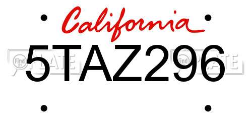 5TAZ296 California License Plate