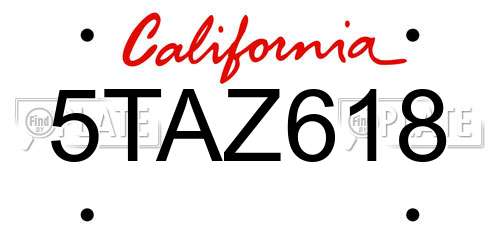 5TAZ618 California License Plate