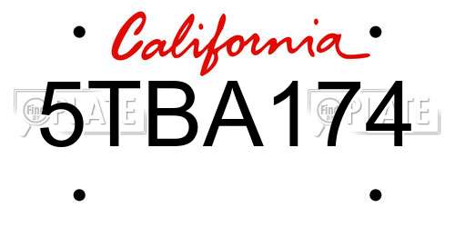 5TBA174 California License Plate