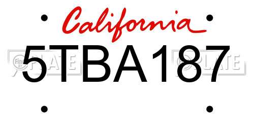 5TBA187 California License Plate