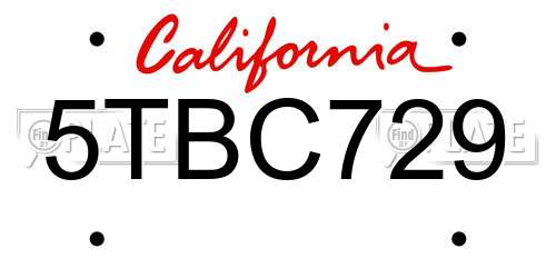 5TBC729 California License Plate
