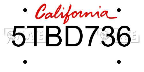 5TBD736 California License Plate