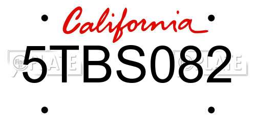 5TBS082 California License Plate
