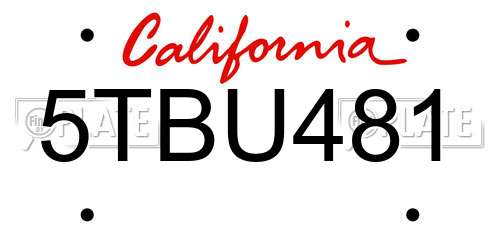 5TBU481 California License Plate