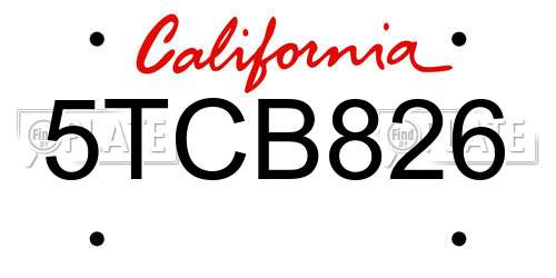 5TCB826 California License Plate