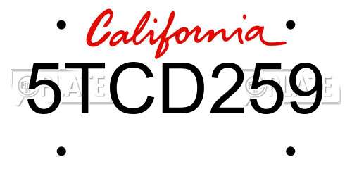 5TCD259 California License Plate