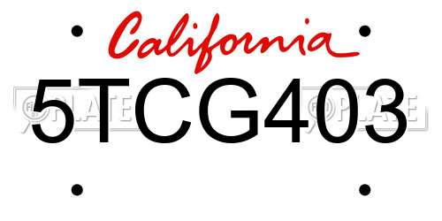 5TCG403 California License Plate