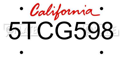 5TCG598 California License Plate