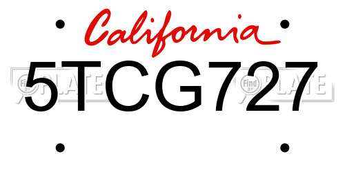 5TCG727 California License Plate