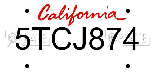 5TCJ874 California License Plate