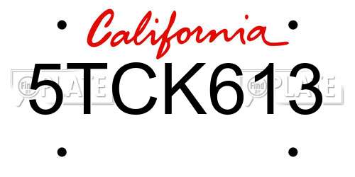 5TCK613 California License Plate