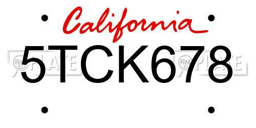 5TCK678 California License Plate