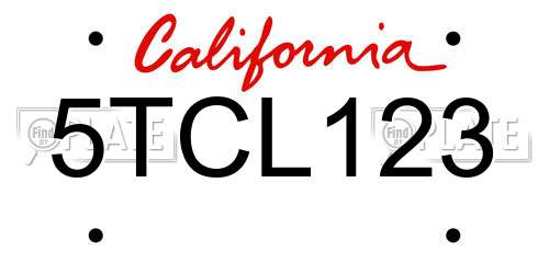 5TCL123 California License Plate