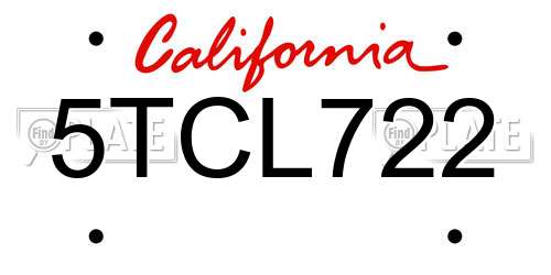 5TCL722 California License Plate