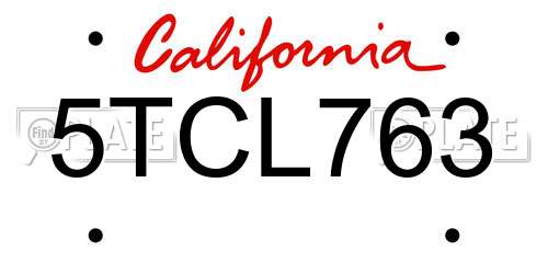 5TCL763 California License Plate