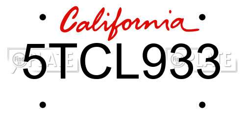 5TCL933 California License Plate