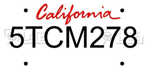 5TCM278 California License Plate
