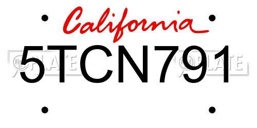 5TCN791 California License Plate