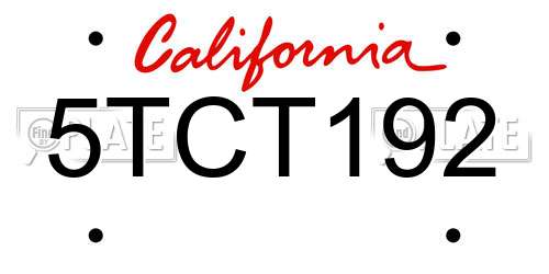 5TCT192 California License Plate