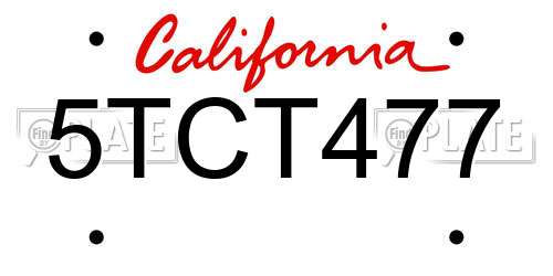 5TCT477 California License Plate