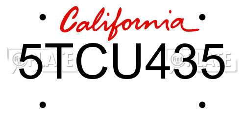 5TCU435 California License Plate