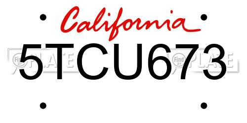 5TCU673 California License Plate