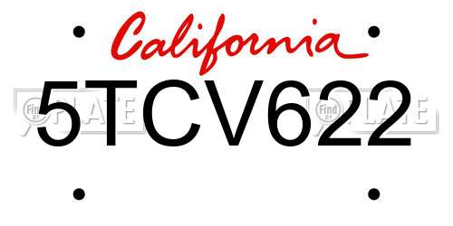5TCV622 California License Plate