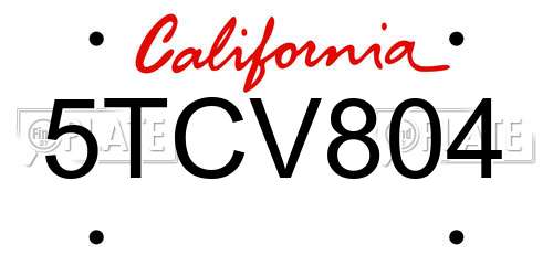 5TCV804 California License Plate