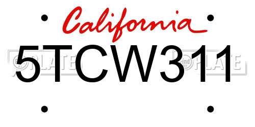 5TCW311 California License Plate