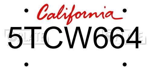 5TCW664 California License Plate