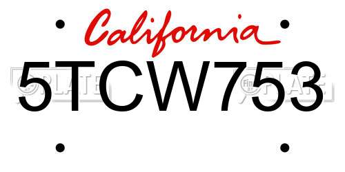 5TCW753 California License Plate