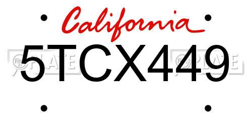 5TCX449 California License Plate