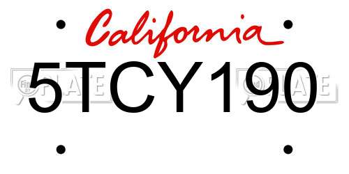 5TCY190 California License Plate