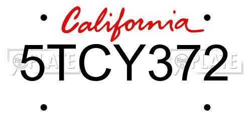 5TCY372 California License Plate
