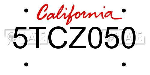 5TCZ050 California License Plate