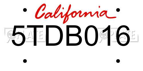 5TDB016 California License Plate